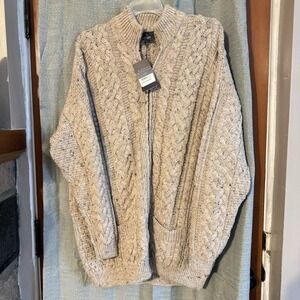 NWT Aran Woollen Mills Shetland Wool Zipper Cardigan Mens 2XL Cable Knit Sweater